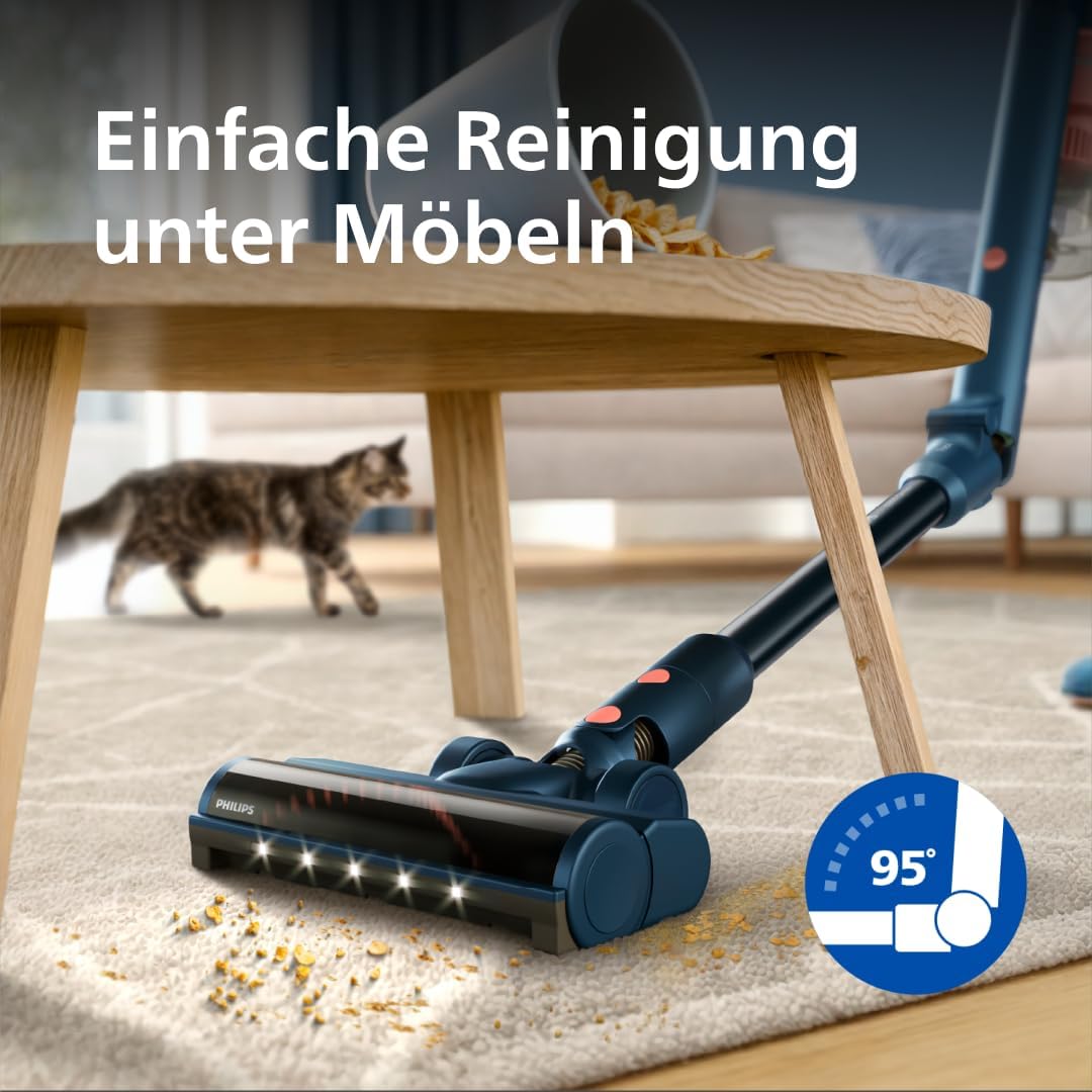 Philips SpeedPro Max Kabelloser Staubsauger 5000 Series Flex, Leistungsstarke Saugkraft, 60 Min. Laufzeit, Düse mit LED-Beleuchtung, Tierhaar-Düse, Fugendüse & Kombi-Zubehör, inkl. Display (XC5243/10)