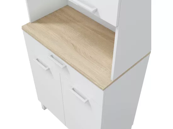 Buffet meuble cuisine 4 portes + tiroir coloris blanc artic / chêne canadien - Hauteur 186 cm x Longueur 72 cm x Profondeur 40 cm