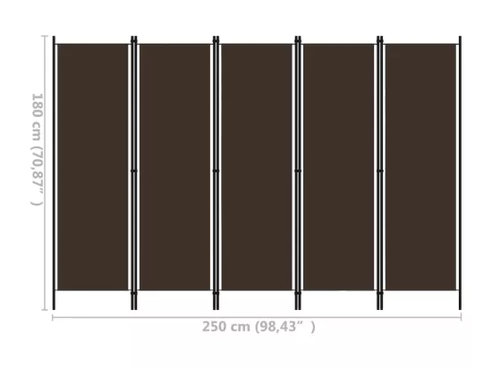 Cloison de séparation 5 panneaux Marron 250x180 cm