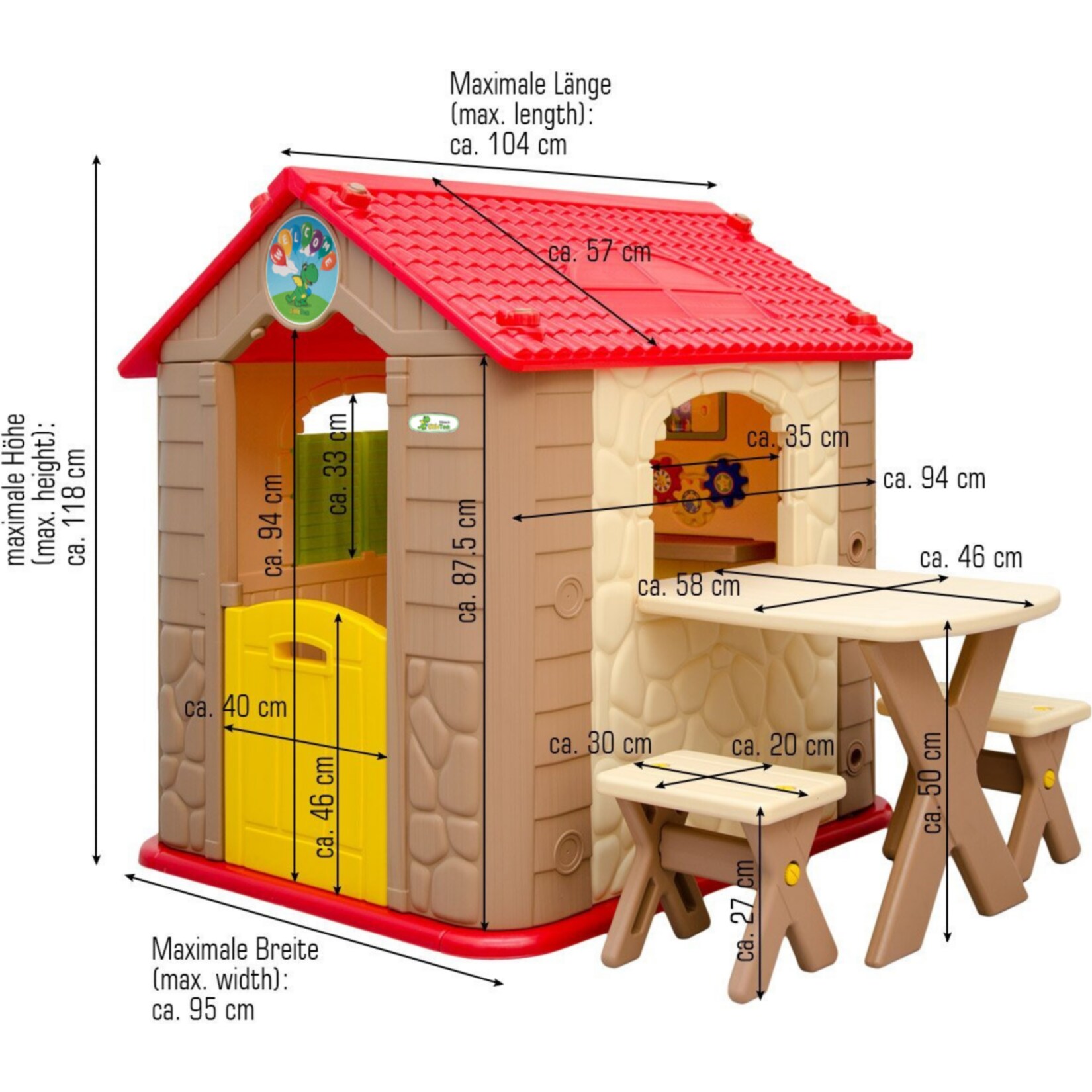 Kinder Spielhaus ab 1 - Garten Kinderhaus mit Tisch - Indoor Kinderspielhaus