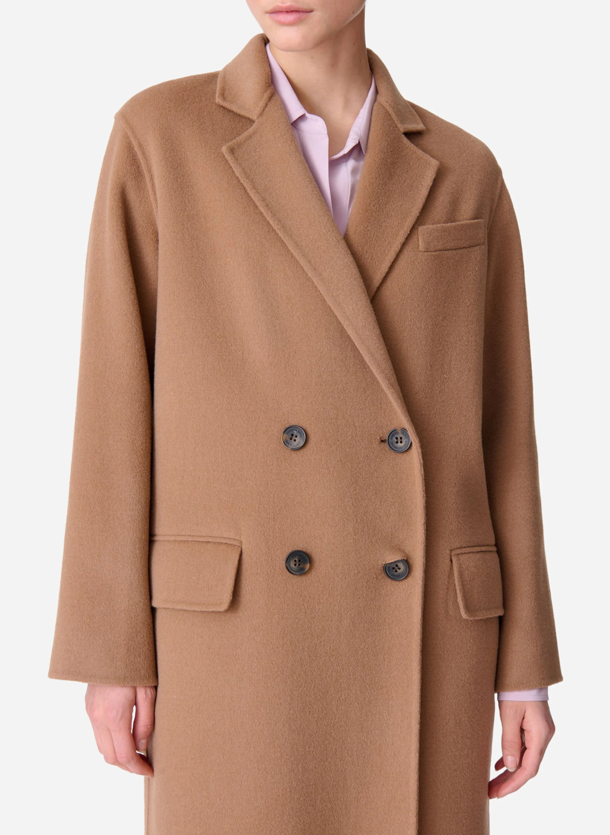 FRISBANE - Manteau long droit en laine mélangée | Marron