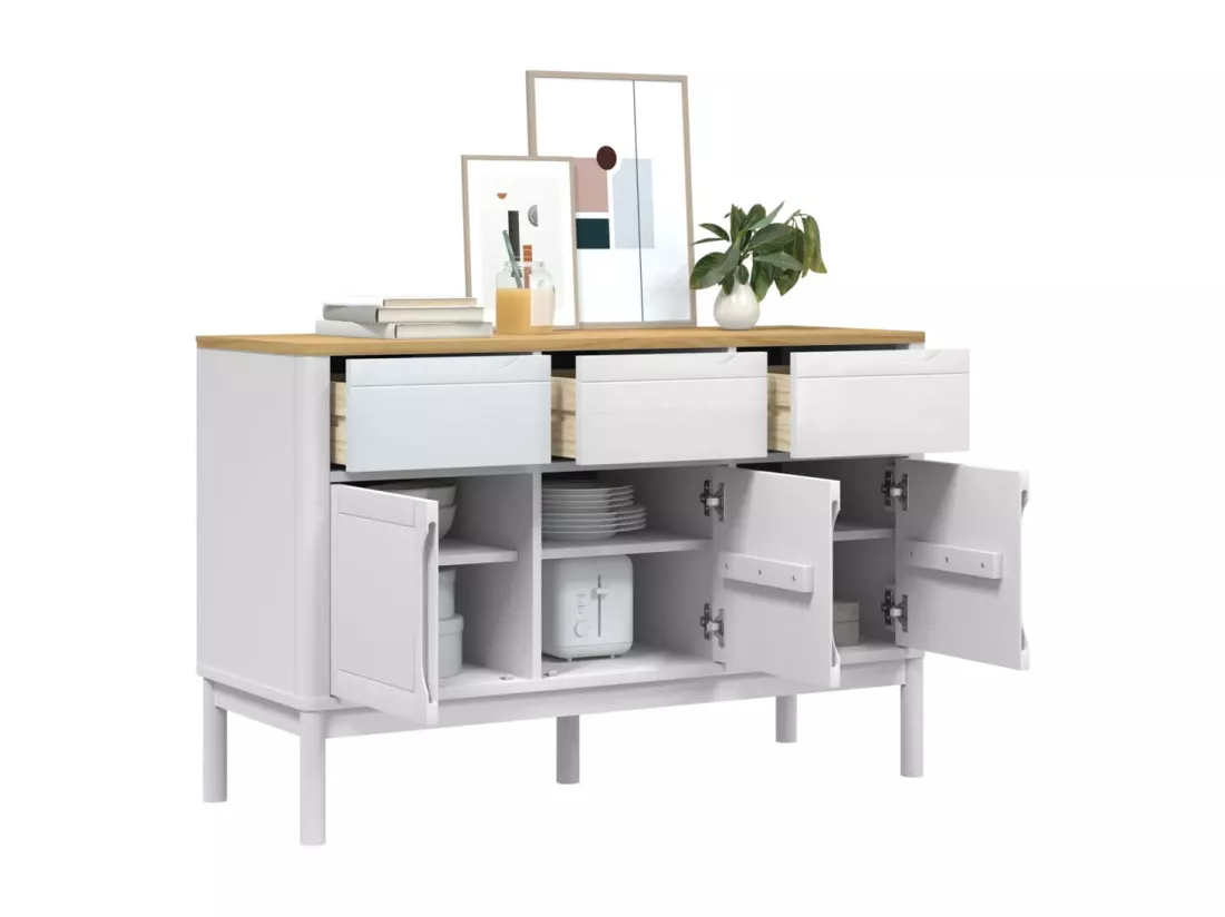 Buffet FLORO blanc 114x43x74 cm bois massif de pin