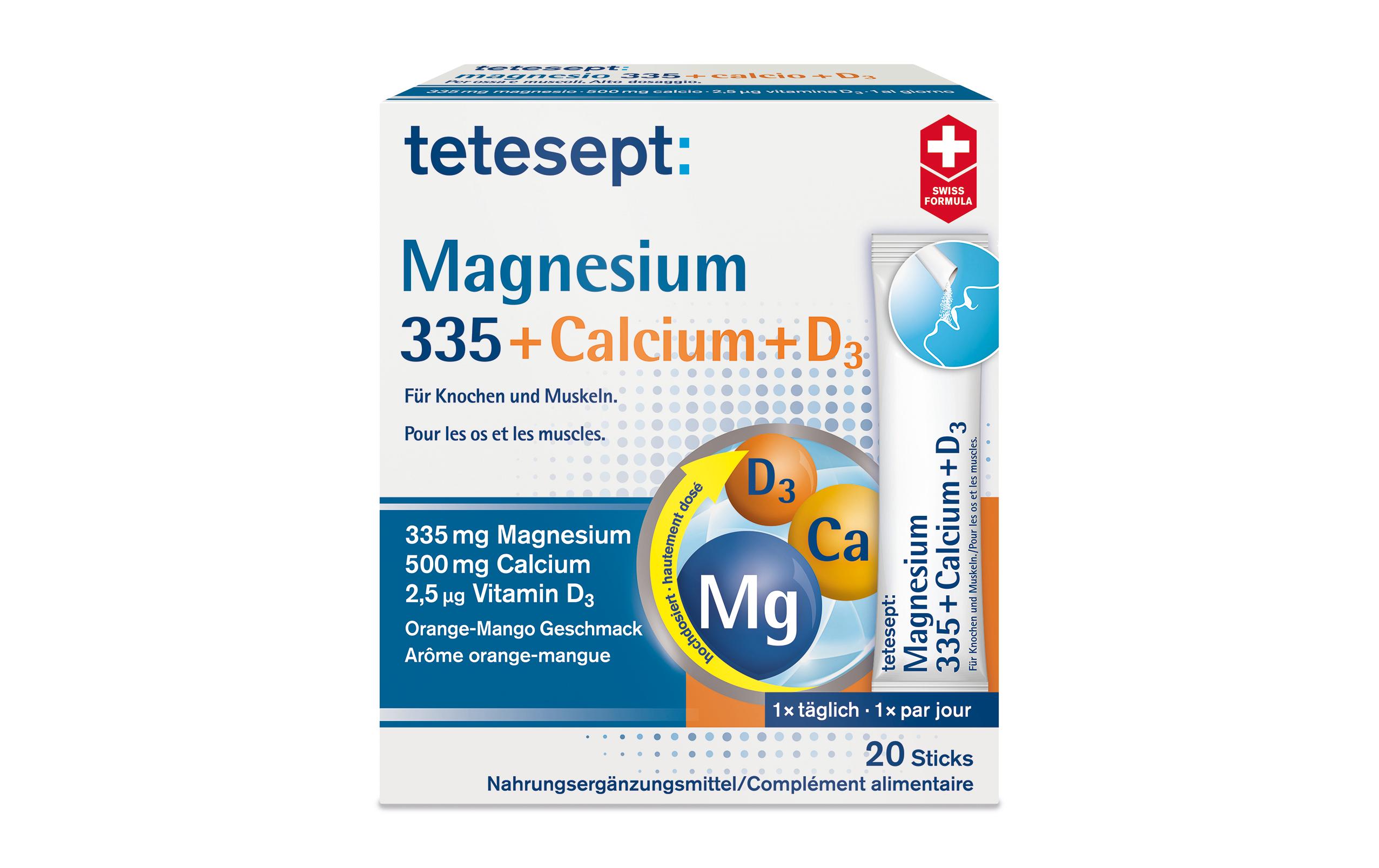 Magnesium 335 Calcium + D3 20 SticksNahrungsergänzungsmittel Magnesium, Calcium und Vitamin D