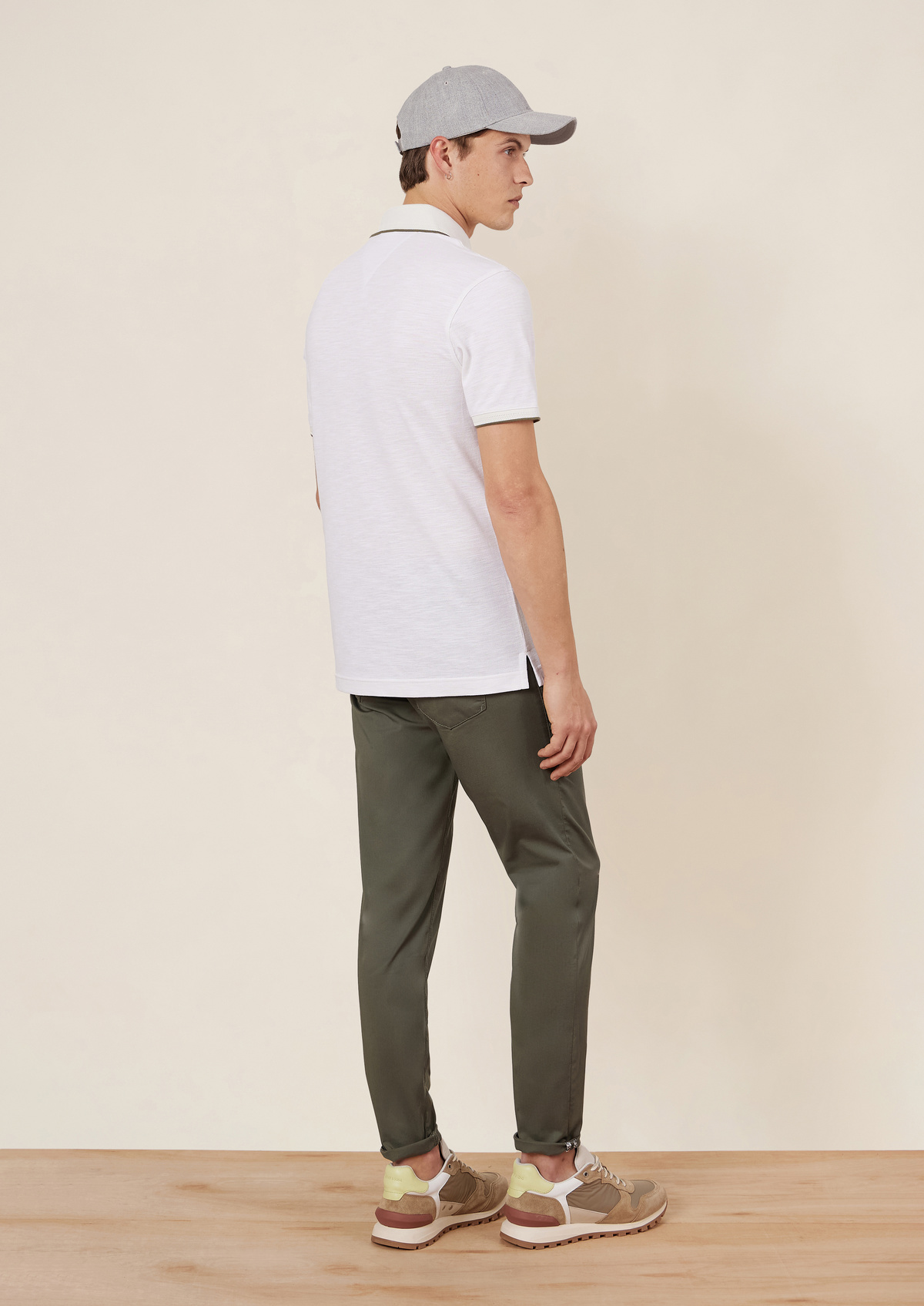 Pantalon casual skinny 7/8 en coton stretch uni kaki