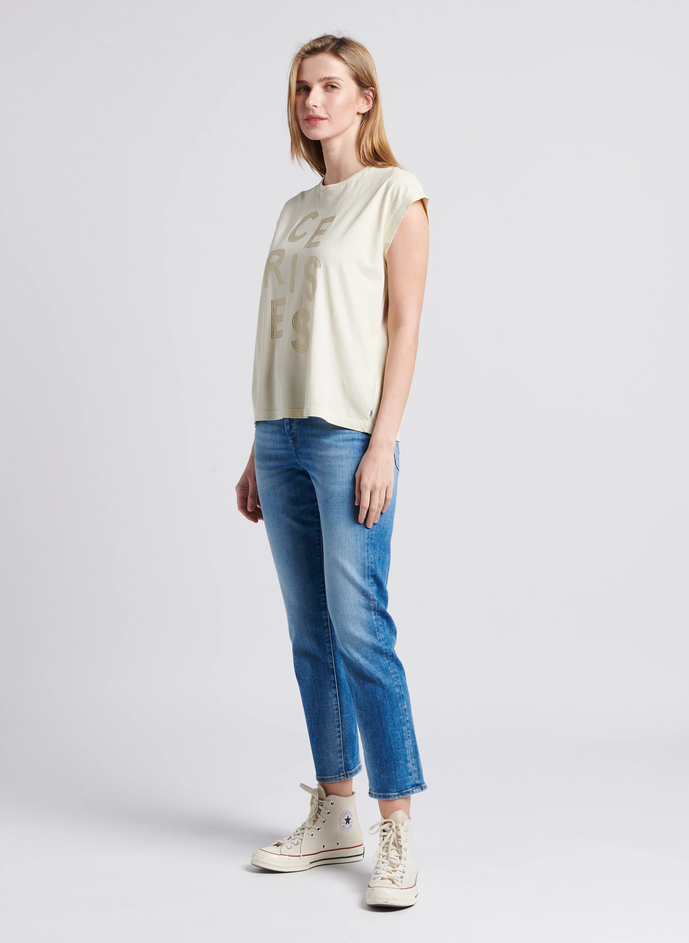 Jean droit cropped en coton stretch | Bleu