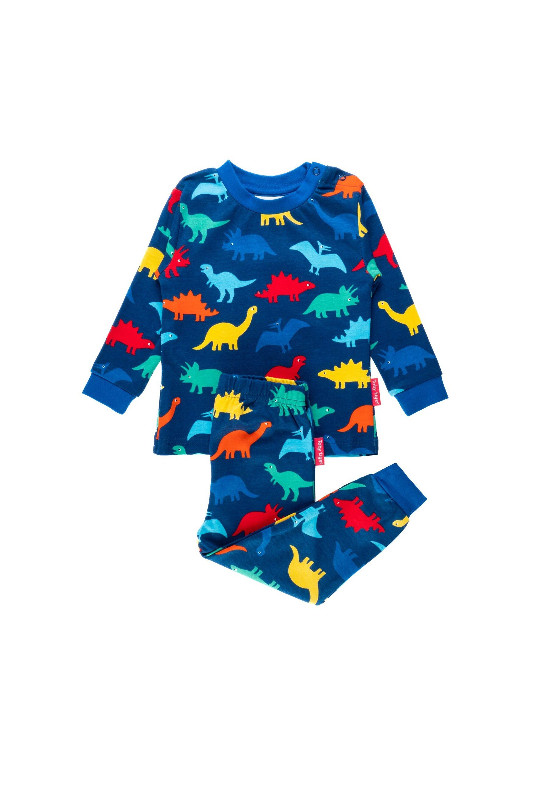 Toby Tiger Schlafanzug mit buntem Regenbogen Dinosaurier Aufdruck