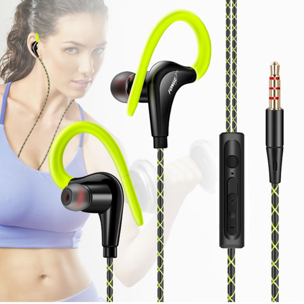 In-Ear Sport Kopfhörer Headset 3.5mm Klinken Anschluss mit Mikrofon   Ohrbügel - Grün
