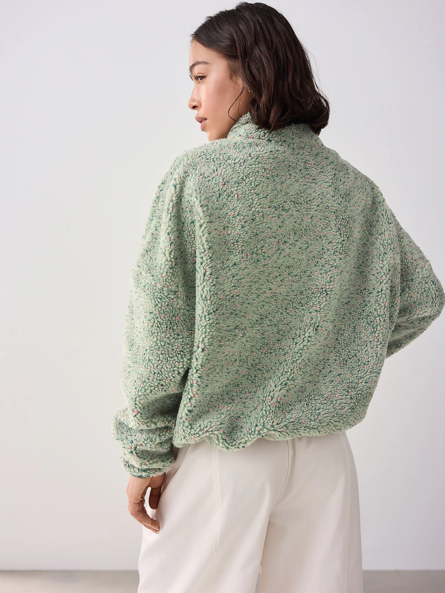 Blauwgroen - Teddy borg fleece sweatshirt met kwart rits