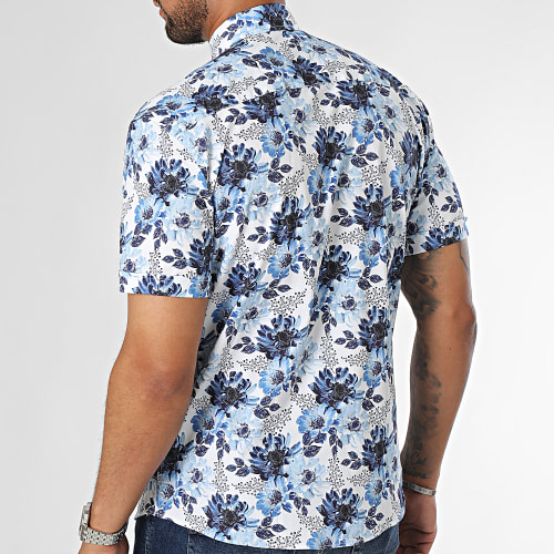 Chemise Manches Courtes Blanc Bleu Floral