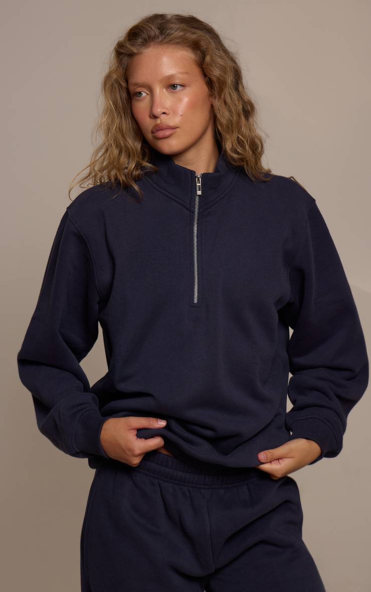 Bleu Marine Sweat-shirt À Fermeture Éclair Quart