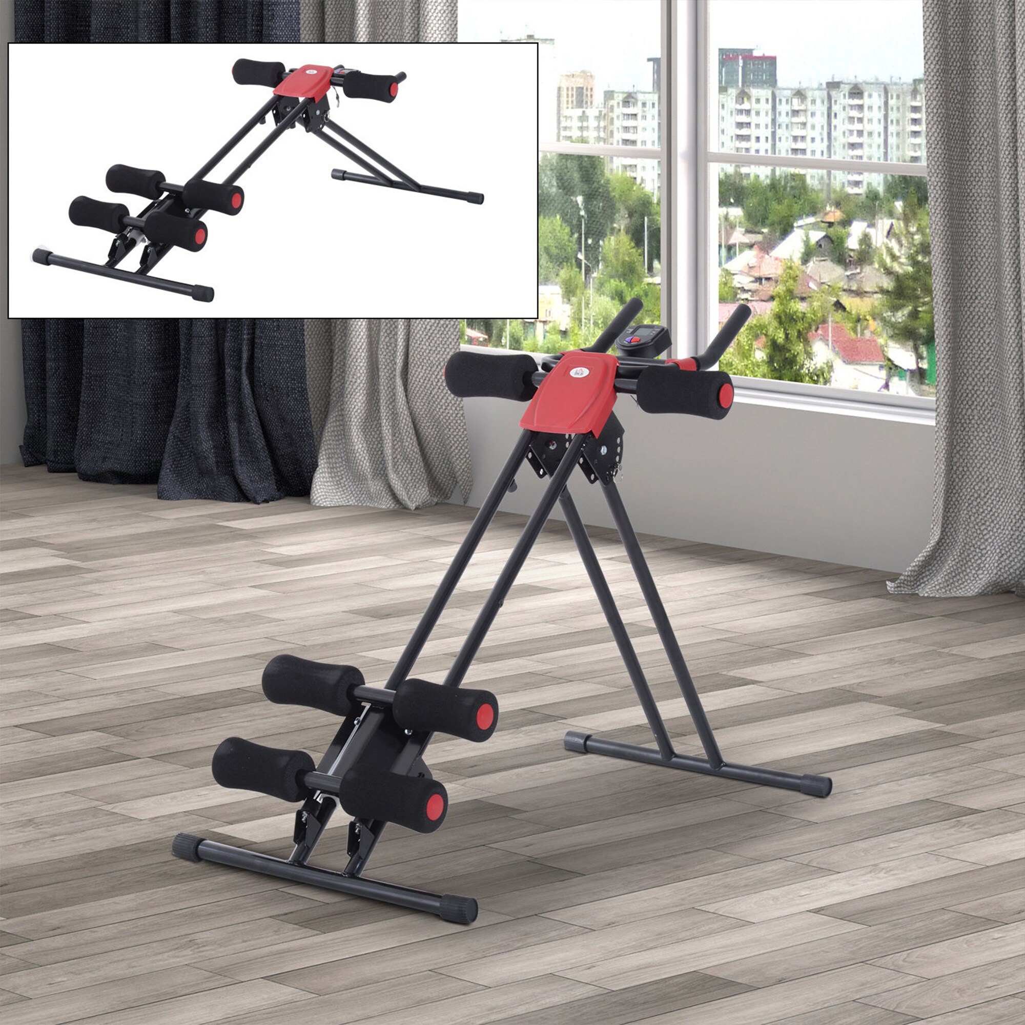 HOMCOM Bauchtrainer mit LED Display schwarz, rot 90 x 54 x 93 cm (LxBxH)