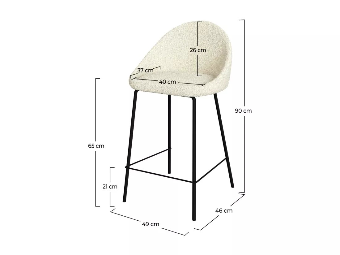 Lot de 2 chaises pour îlot central 65 cm en tissu bouclette blanc - Misty