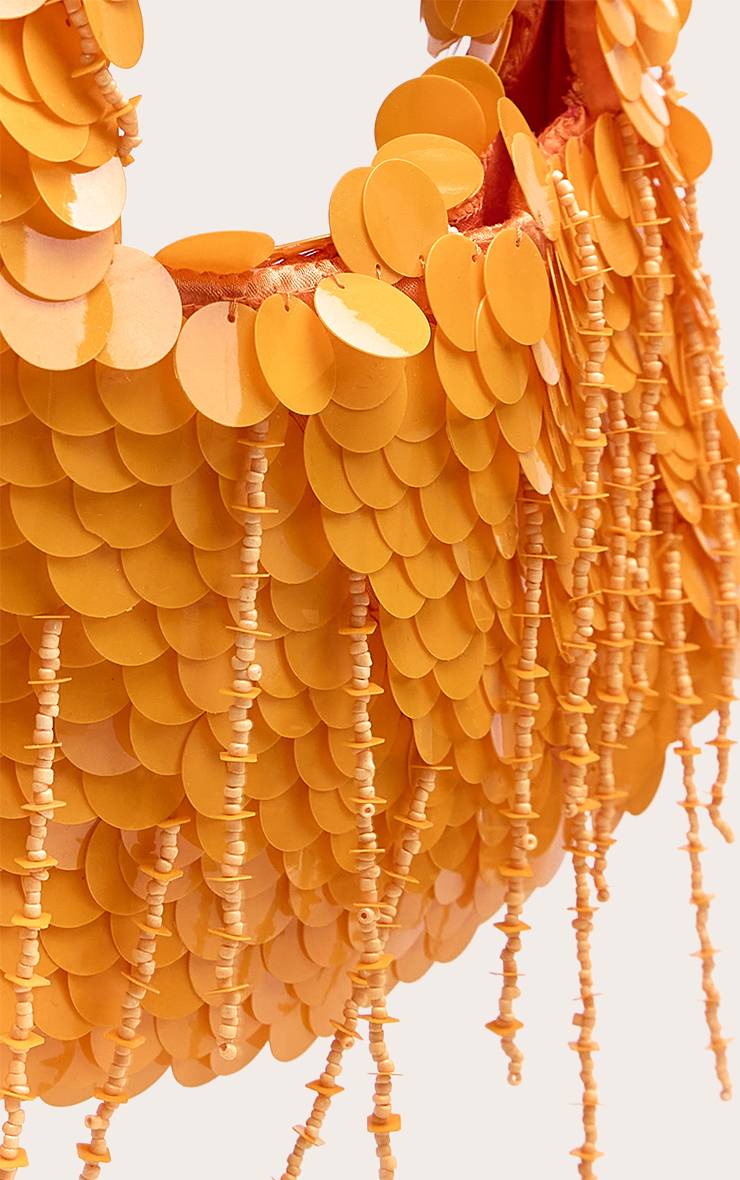 Orange Mini Sac À Sequins À Texture Shaggy