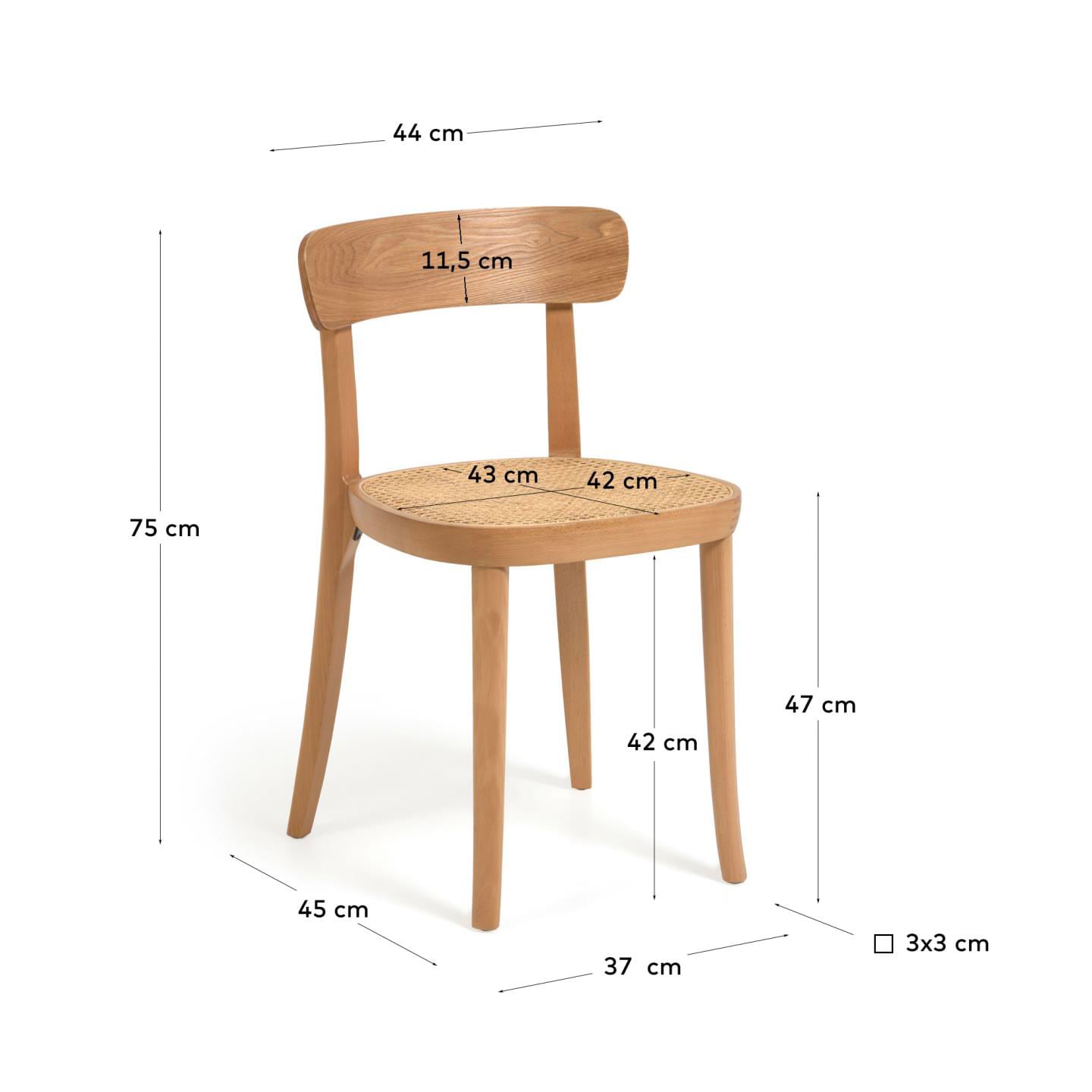 Kave Home Stuhl ROMANE braun Buche massiv/Eichenfurnier/Rattan