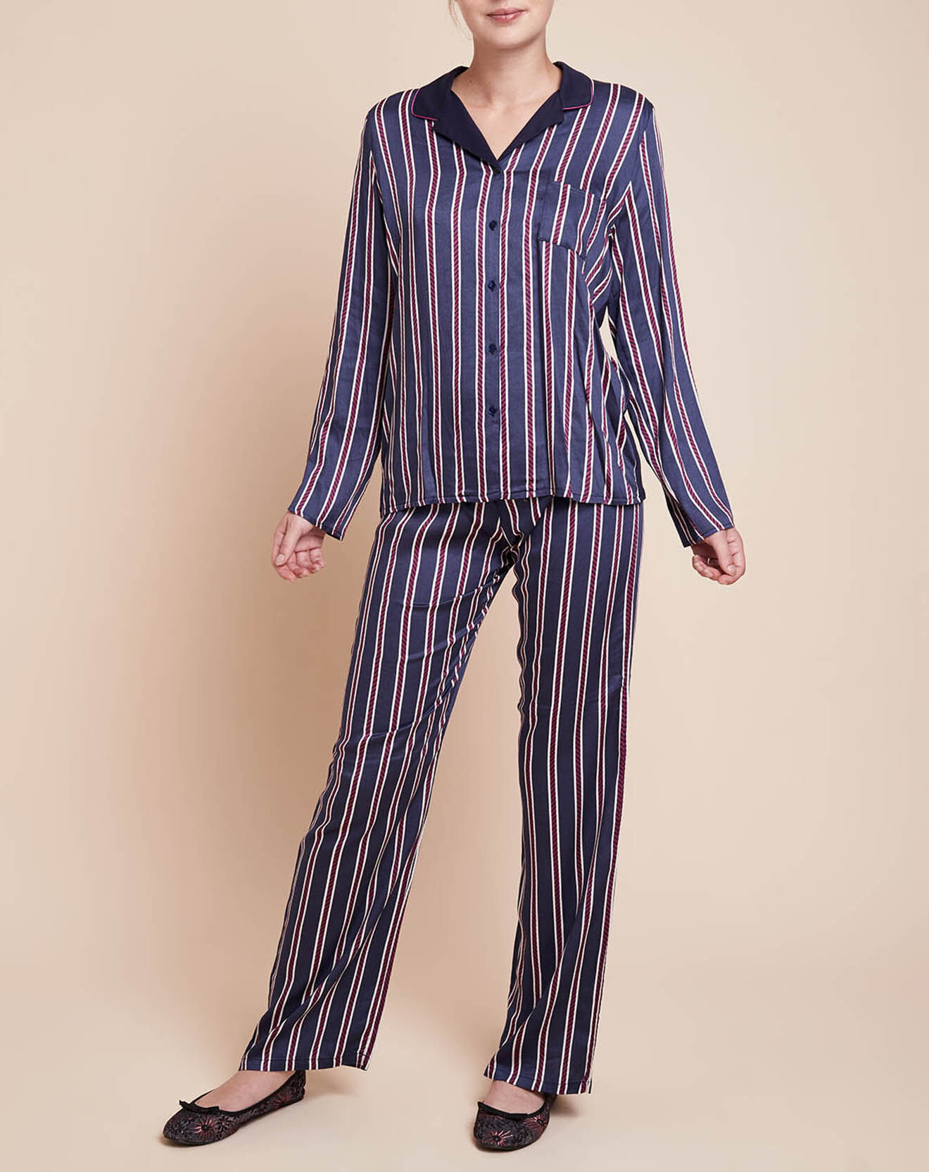 Le Chat Pyjama chemise Valentin à rayures marine/violet
