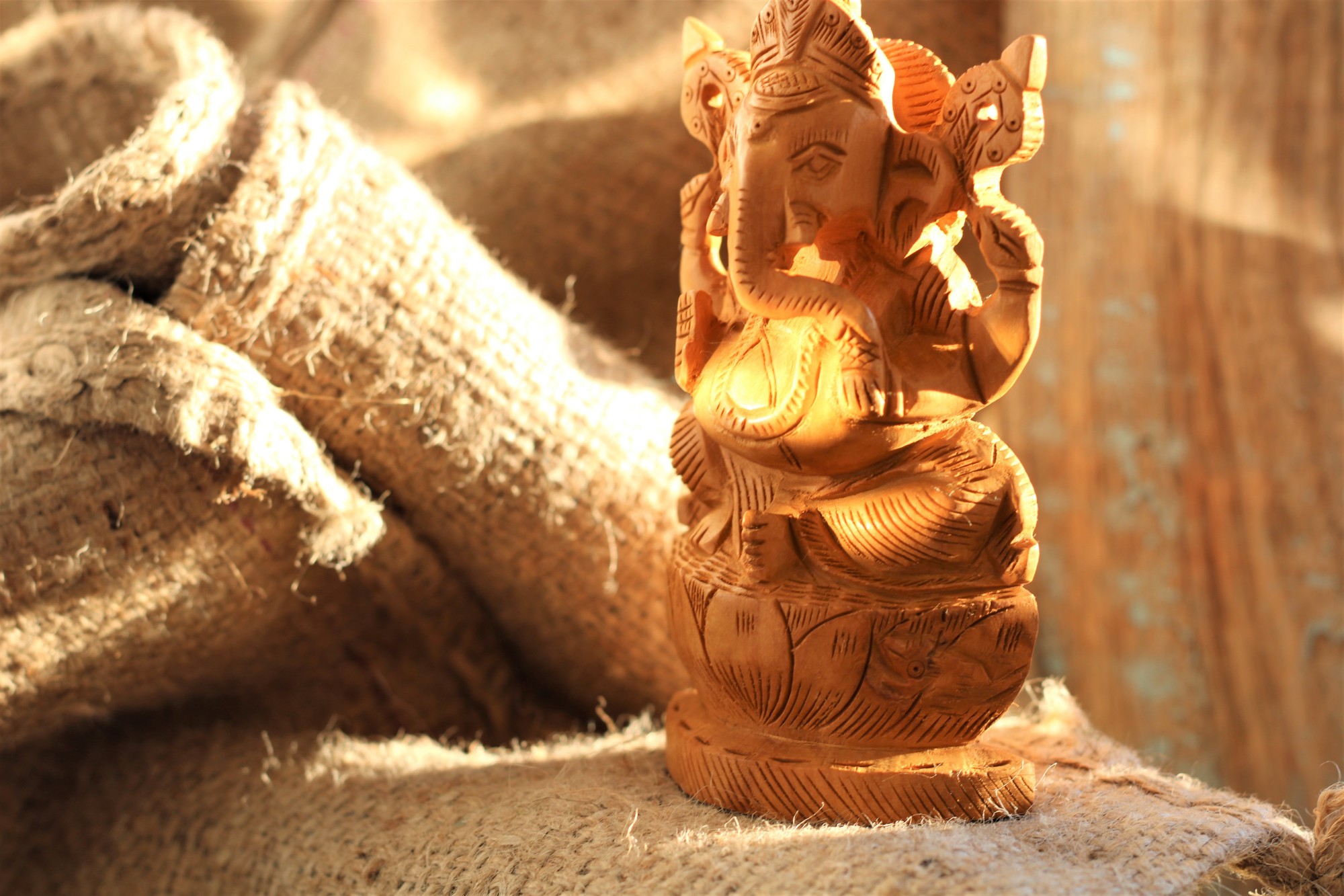 Figur 'Ganesha' aus Holz, natur, H 12,5 cm, B 7,5 cm, L 3,7 cm von fischer's lagerhaus