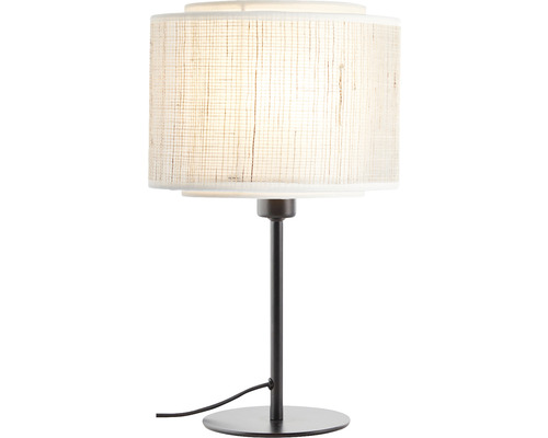 Odar 1-lichts tafellamp, HxØ 45x22 cm, beige/zwart, kap van bamboe en textiel met kabelschakelaar