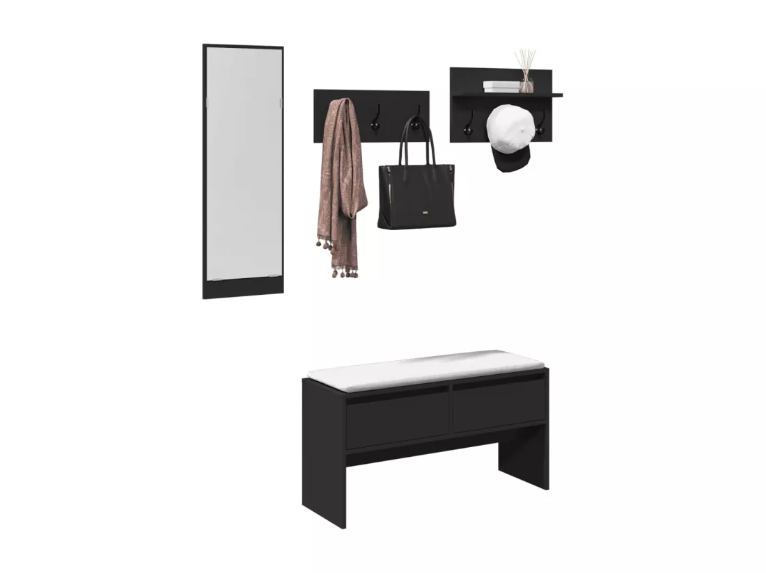 Ensemble de meubles de couloir 4 pcs noir bois d'ingénierie