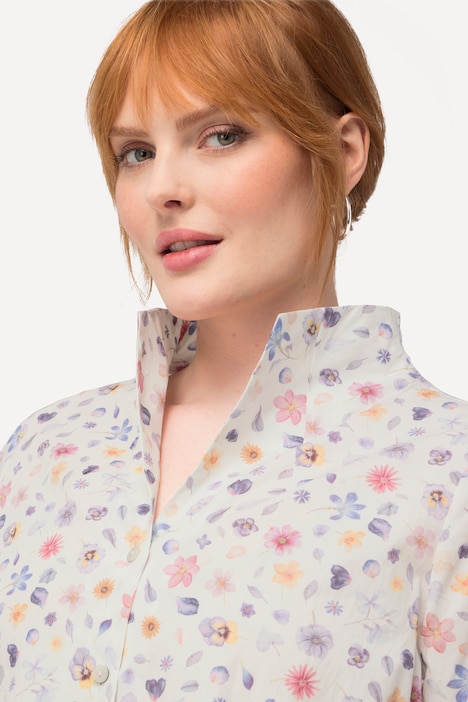 Bluse, Blüten, Kelchkragen, Langarm