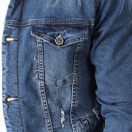 Veste Jean Slim Fit A Col Mouton Bleu Denim