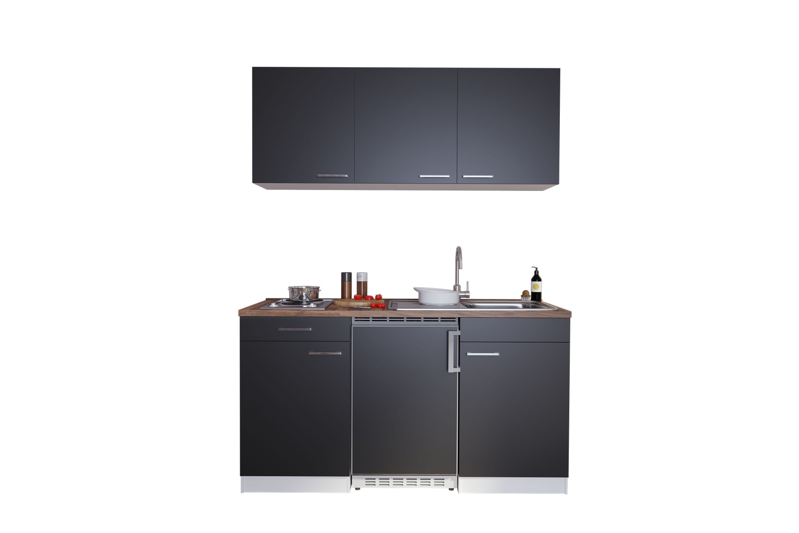 RESPEKTA Küchenzeile - schwarz - mit E-Geräten - 150 cm