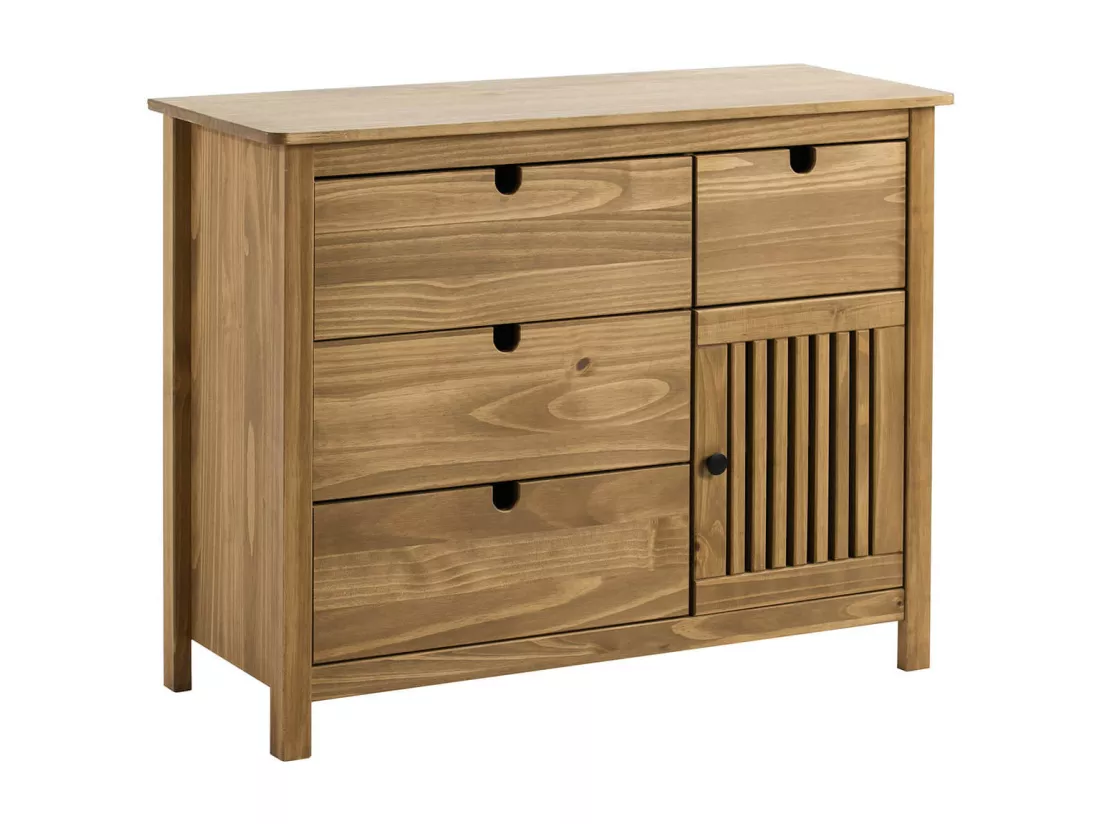 MALIA - Commode 4 Tiroirs 1 Porte Bois Ciré