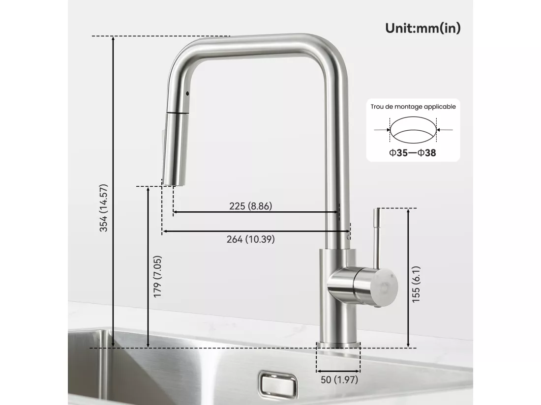 CECIPA MAX Évier Inox 40*44*19 cm Évier 1 Bac Évier de Cuisine Noir + Mitigeur avec Douchette Extractible, Brossé