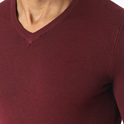 Pull Col V Bordeaux