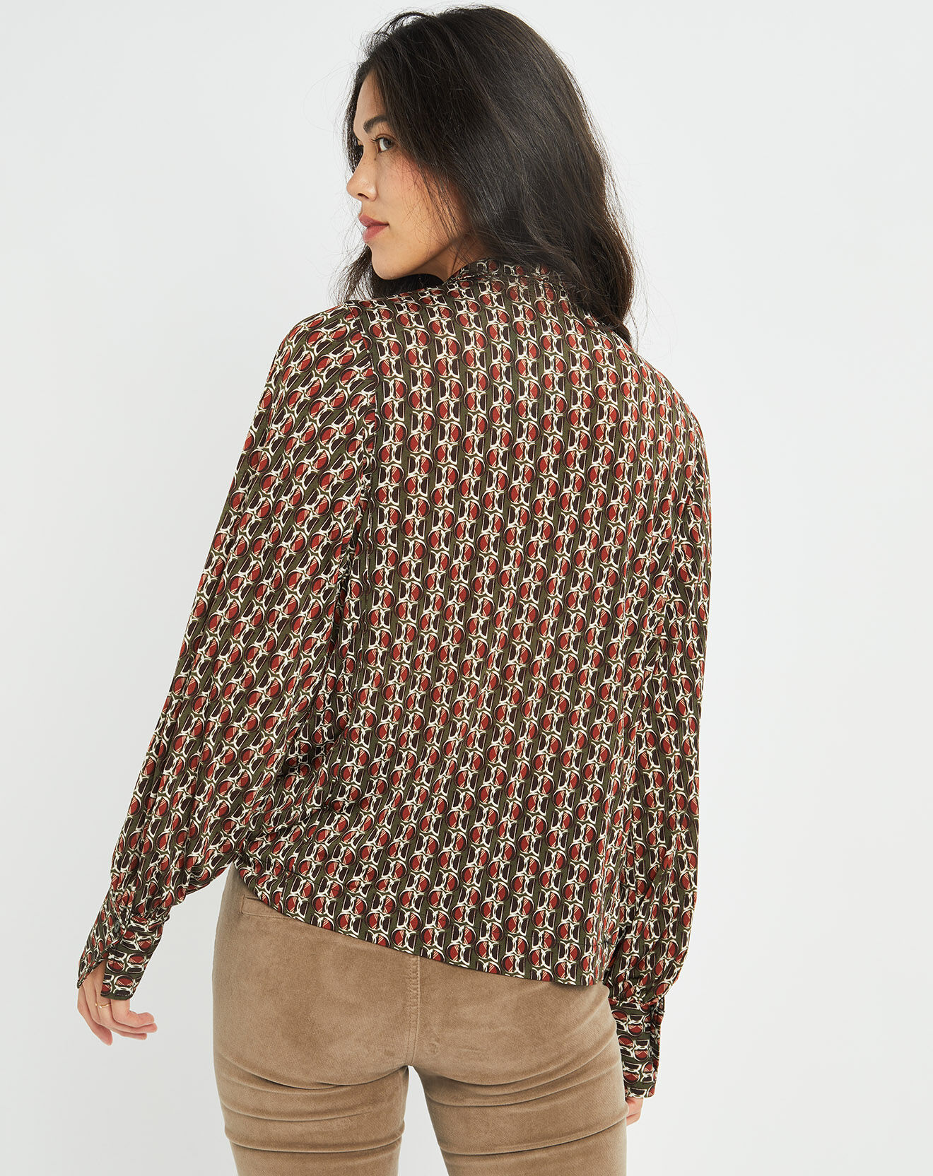 Lauren Vidal Blouse fluide Store imprimée forest kaki/marron