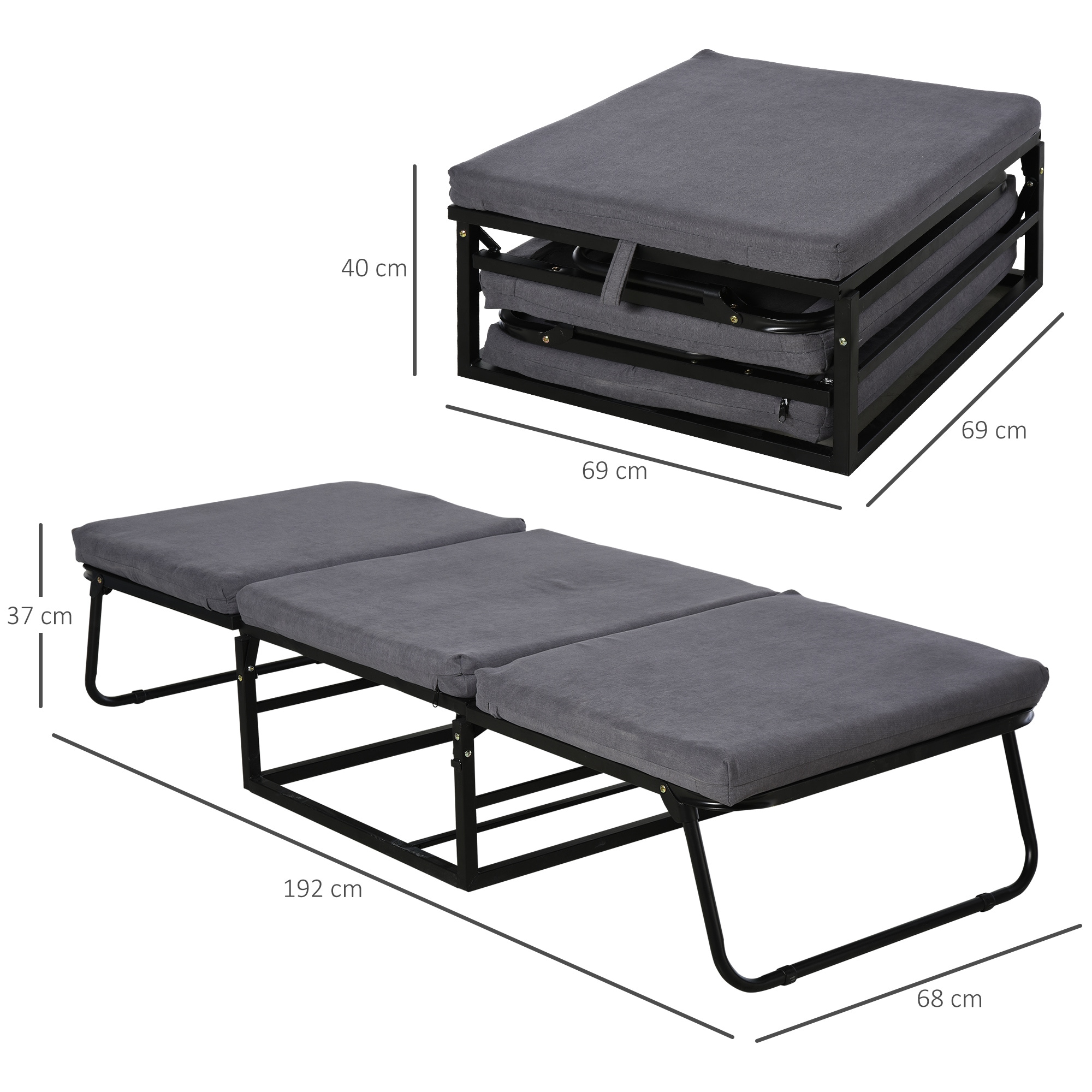 HOMCOM 2-in-1 Schlafsofa auch als Hocker grau 192 x 68 x 37 cm (LxBxH)