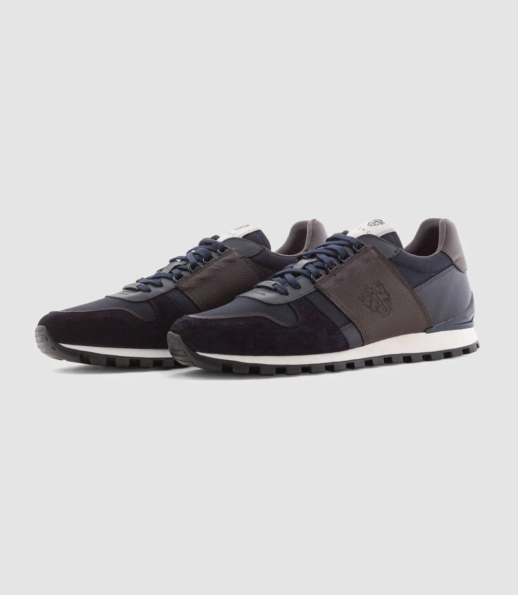 Sneakers bi-matière cuir marine 