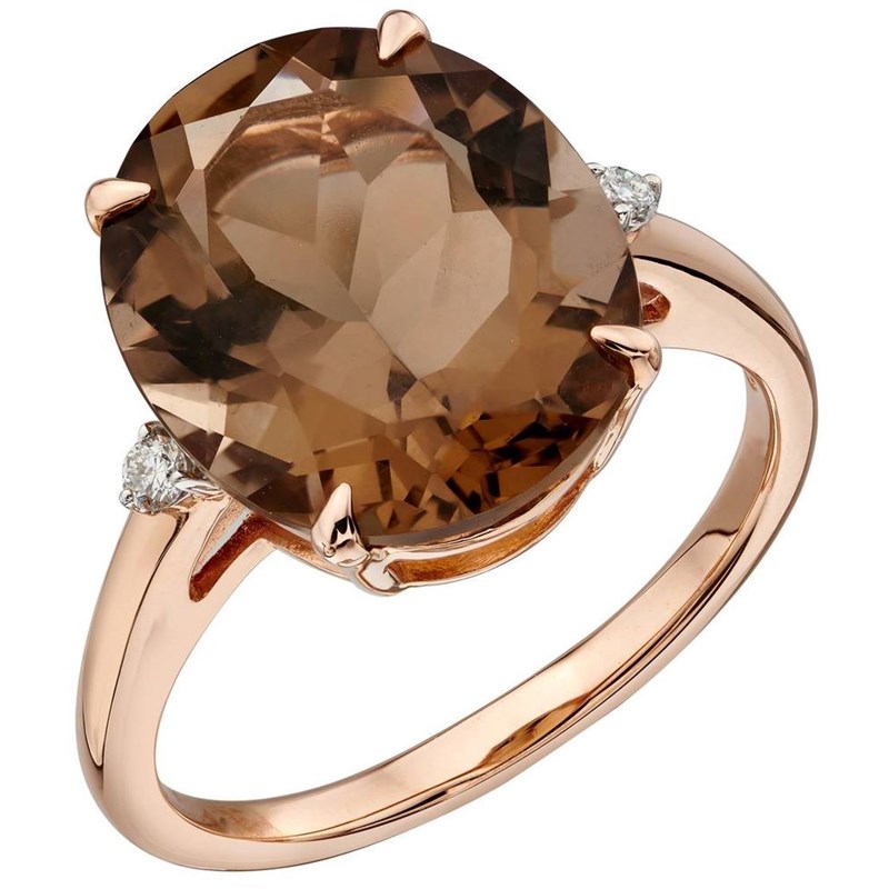 Bague quartz fumé et diamant en or rose 375/1000