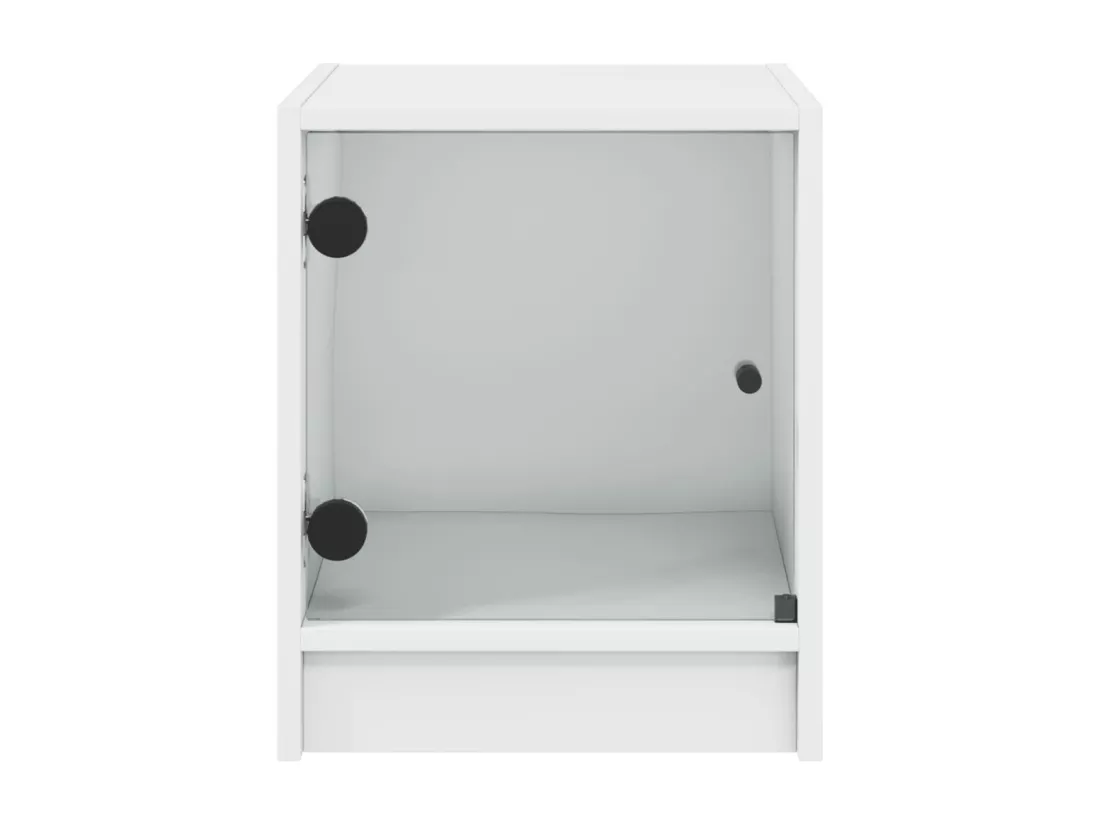 Table de chevet avec porte en verre blanc 35x37x42 cm