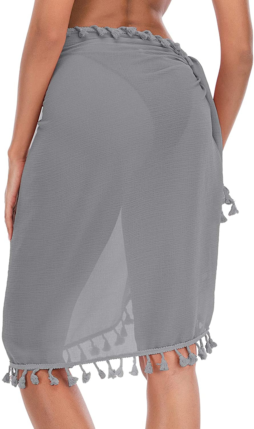 (165x65cm) Damen Sarong Strand Wickeltuch Strandschal Wickelrock Sonnenschutz - Grau