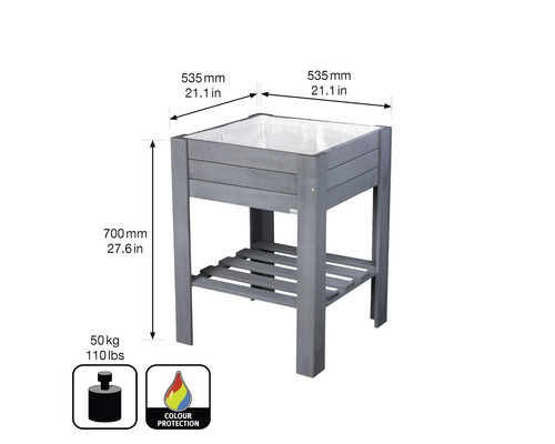Verhoogd tuinbed op palen Wagner System Green Box Light 53,5 x 53,5 x 70 cm grijs