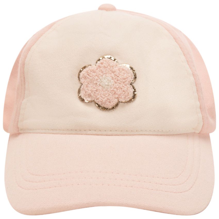Casquette molleton avec fleur en bouclettes pour bébé fille - Rose