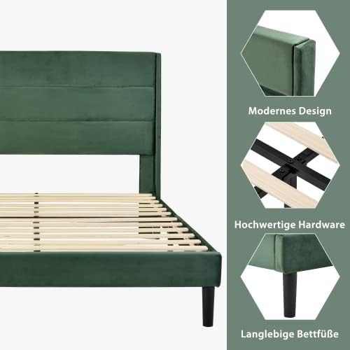 Polsterbett 90x200 cm, Grün Samt (Velvet), gepolstertes Einzelbett mit Kopfteil & Lattenrost, modernes Jugendbett, samtweicher Bezug, ohne Boxspring