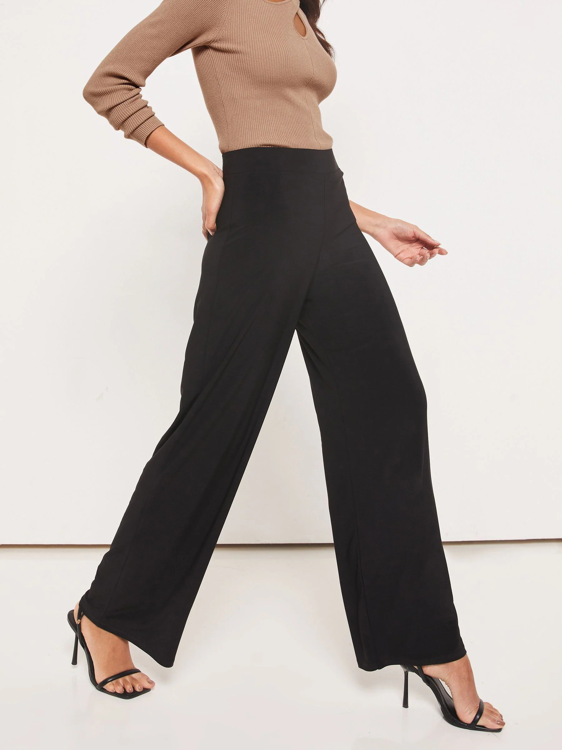 Zwart - Lipsy - Broek met wijde pijpen en hoge taille