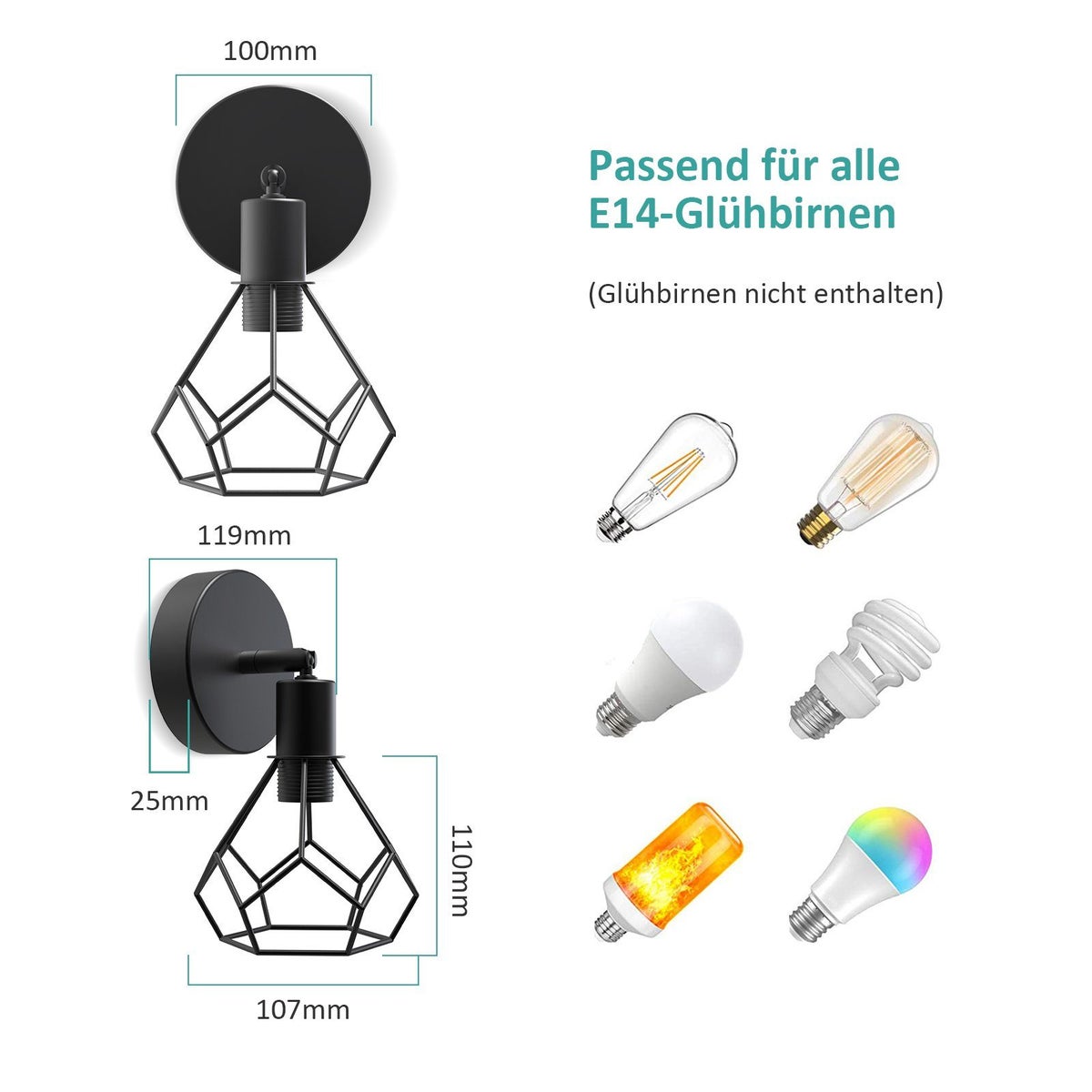 EMKE Retro Wandlamp - Industriële wandlamp met E14 fitting, perfect voor woonkamer en hal (lamp niet inbegrepen)