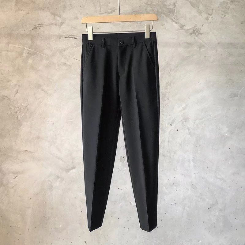Lingaris - Mid Rise Plain Cropped Straight Leg Dress Pants
