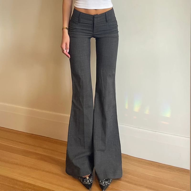 Puffie - Mid Rise Plain Flared Pantalon