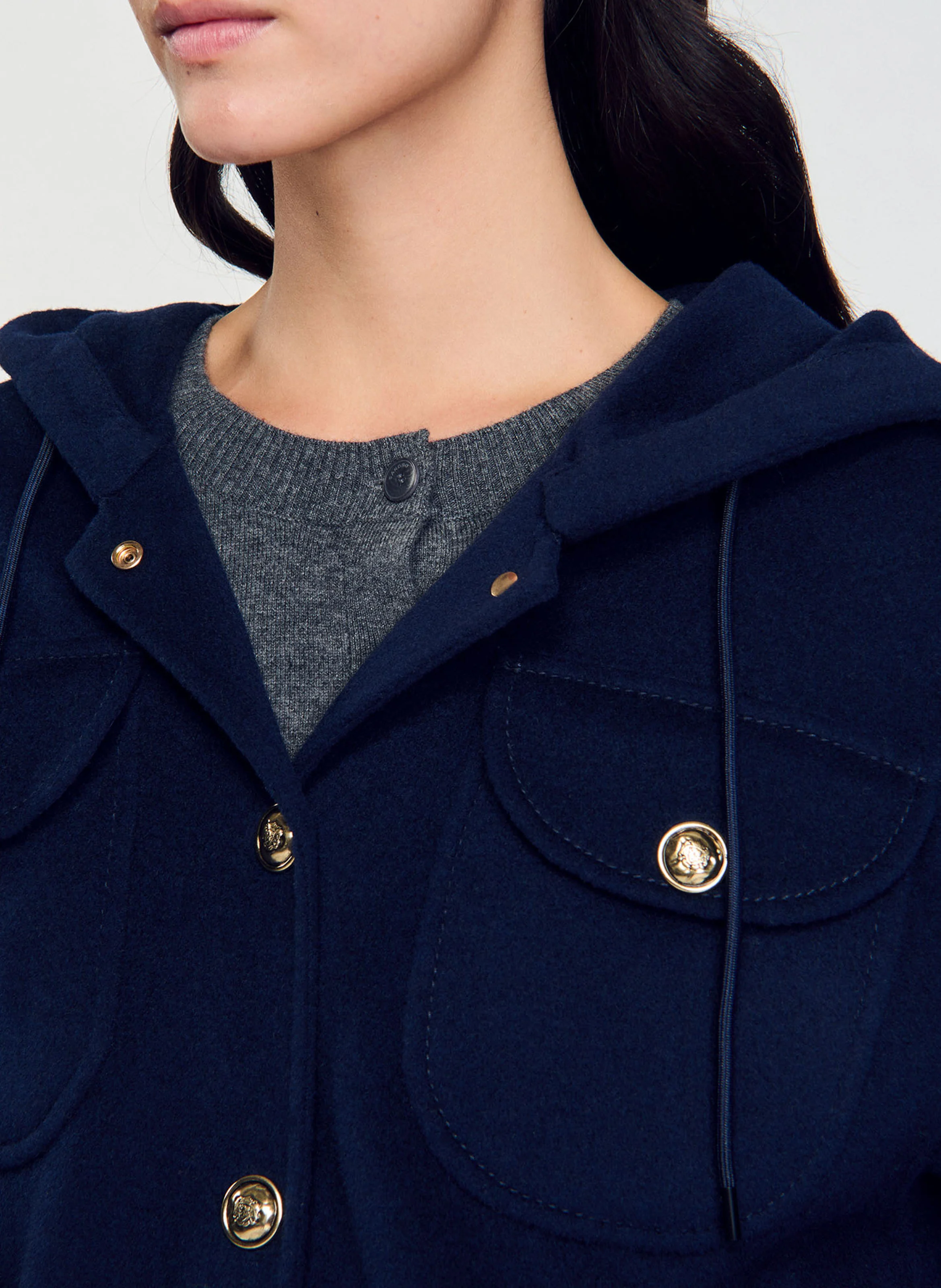Blouson droit en laine | Bleu