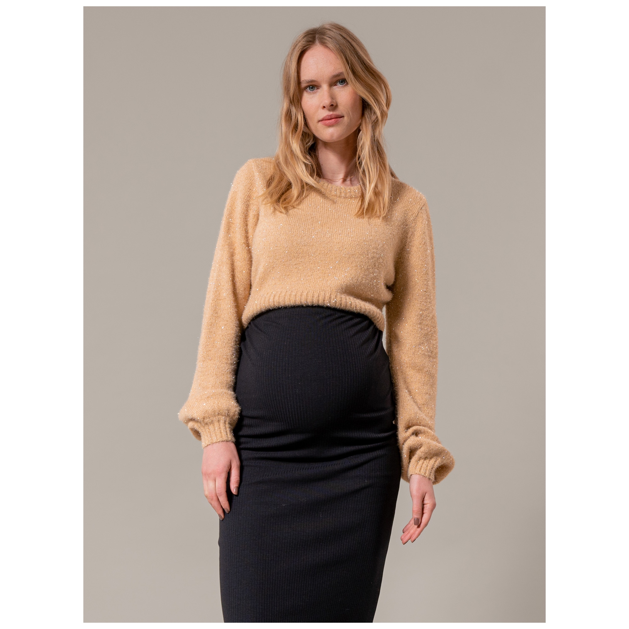 Prénatal zwangerschapstrui lange mouwen effen beige