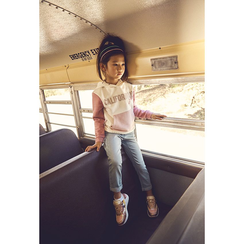 Jean slim + ceinture imprimé pois à nouer pour fille - Bleu