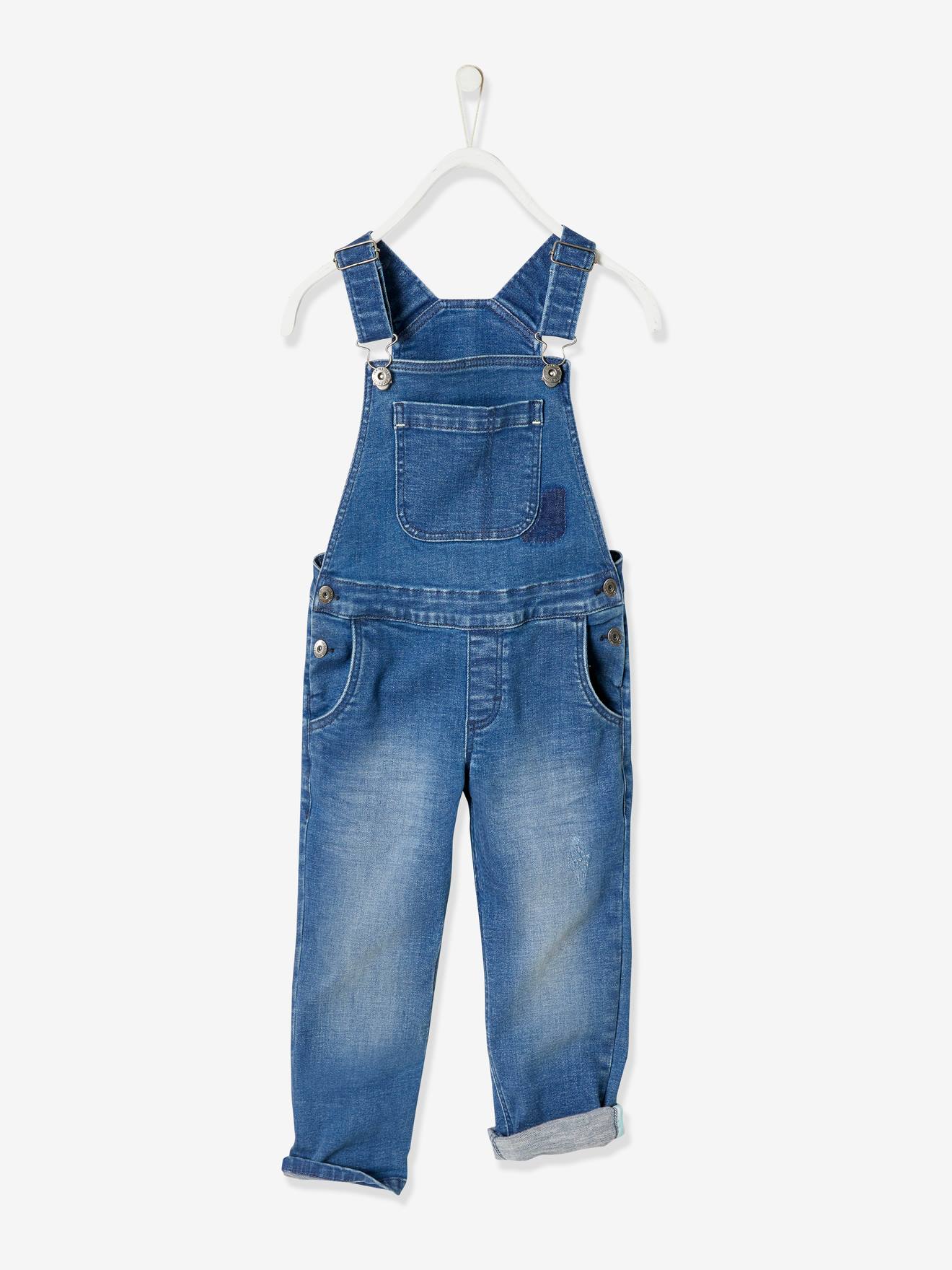 Macacão jeans azul escuro lavado para meninos