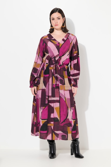 Maxikleid, A-Linie, V-Ausschnitt, Langarm, Krepp