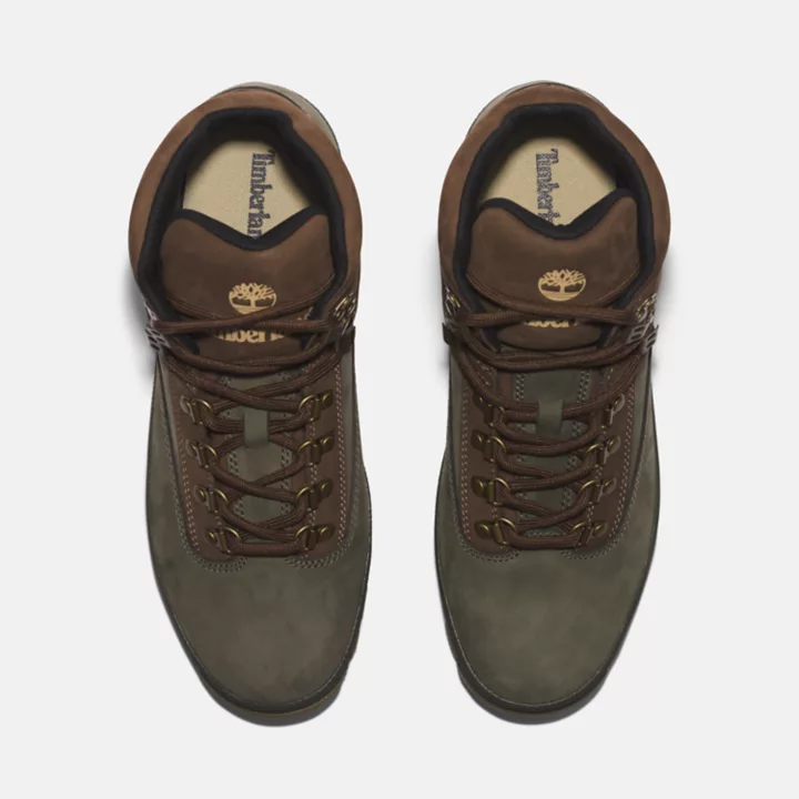 Bota de couro Euro Hiker masculina na cor verde-escura