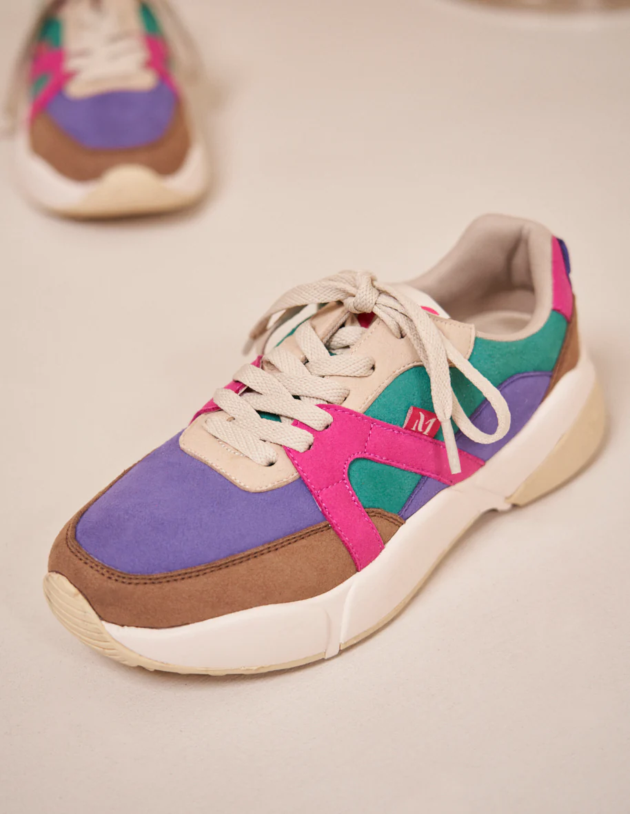 Baskets basses Lison - Suède vegan taupe violet fuchsia