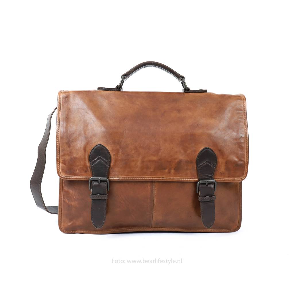 Bear Design Cow Lavato Aktetas Guus 15,4 inch Cognac/ Donkerbruin CL32844
