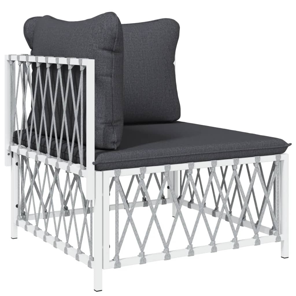 Salon de jardin meuble d'extérieur ensemble de mobilier 4 pièces avec coussins blanc acier
